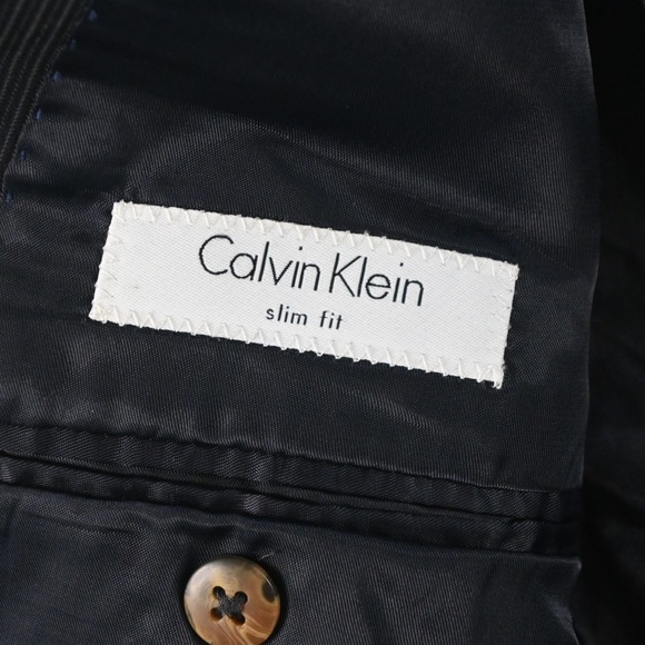 Calvin Klein 42R 33x32 Navy Blue Striped 100% Wool Mens Jacket Pants Suit - Picture 4 of 12